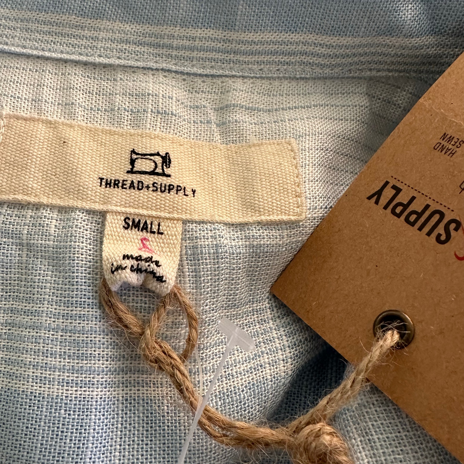Thread & Supply Women Linen Blend Blue & White Short Sleeve Blouse Size S - Nwt — image 4 of 8